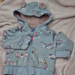 Baby Boden Cute Blue Hooded Baby Jacket with Bear Ears
